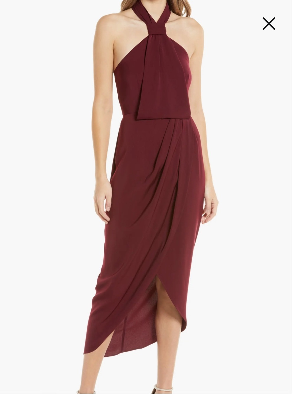 Shona Joy Core Knot Draped Dress in burgundy
